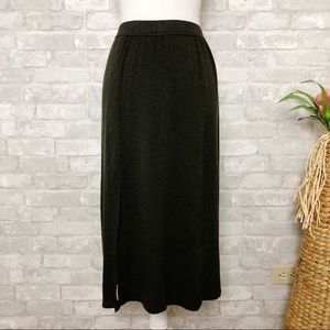 ZARA TRAFALUC Charcoal Gray Elastic Waist Medi Skirt with Slit Size Small
